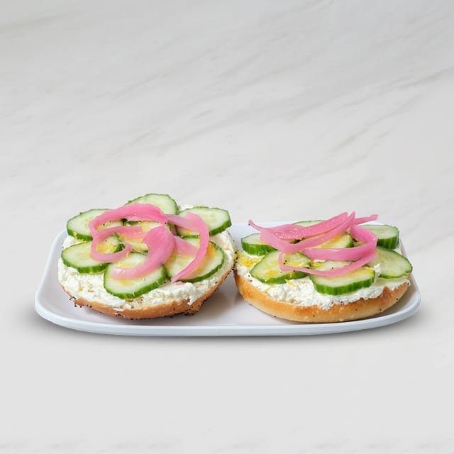 Open Face Cucumber Crisp Bagel.