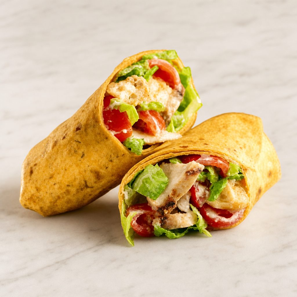 Grilled Chicken Caesar Salad Wrap.