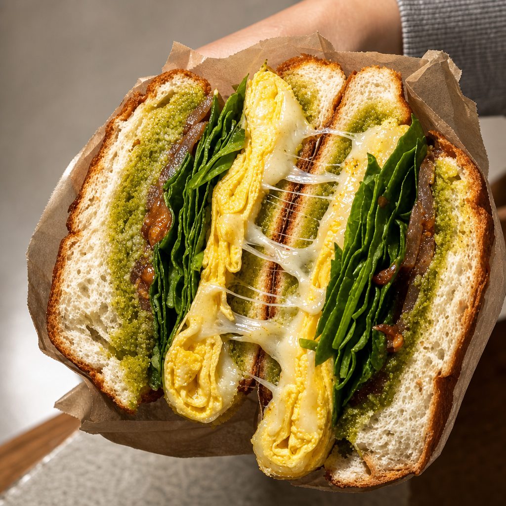 Pesto Egg & Cheese Sandwich.