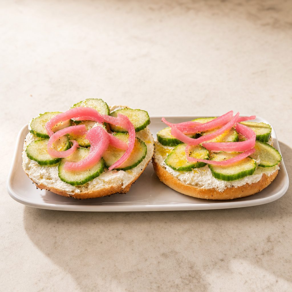Open Face Cucumber Crisp Bagel.
